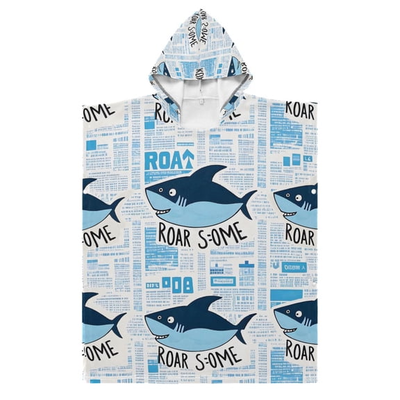Kid Hooded Beach Towel Bath Poncho Towels Soft Absorbent Quick Dry for Boy Girl Shark and Newspaper S