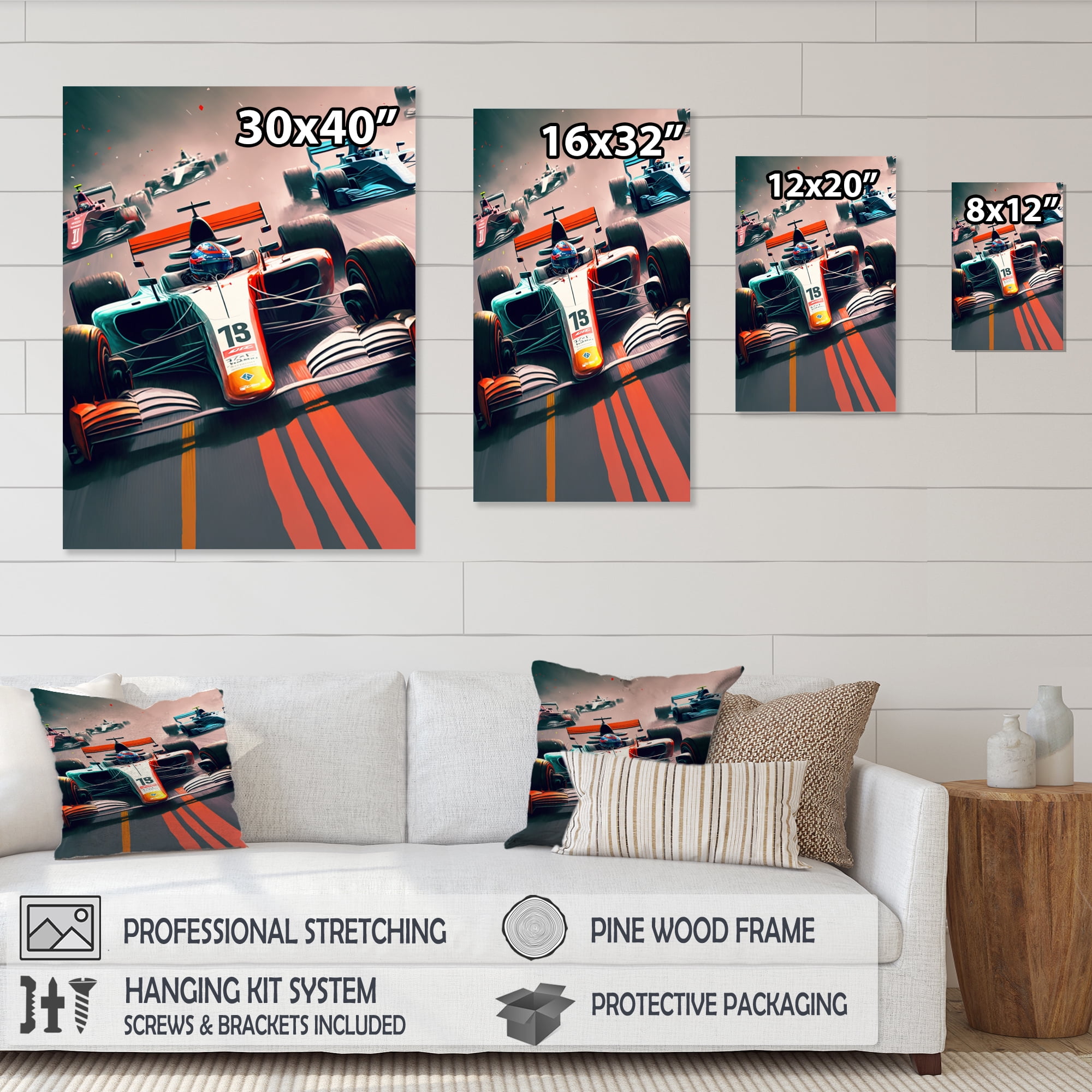 Designart Formula Car Racing VII Canvas Wall Art