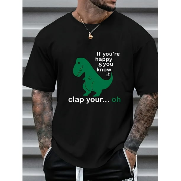Cute Dinosaur Print T-shirt, Stylish & Breathable Street Fashion For Men, Simple Comfy Top, Casual Crew Neck Short Sleeve T-shirt For Summer Tee For Adult, Men, Women, Teen, Teenager, Adolescent,Yout