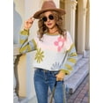 thumbnail image 6 of Women'S Fall Winter Long Sleeve Knit Sweater Fashion Floral Striped Crewneck Pullover Tops Yellow L, 6 of 8
