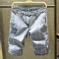 thumbnail image 2 of Pantalones cortos de mezclilla para hombre, largos, con bolsillos, pantalones vaqueros cortos para hombre, bermudas de verano, elásticos, con botones, estilo Harajuku, de diseñador vintage, 2 of 5