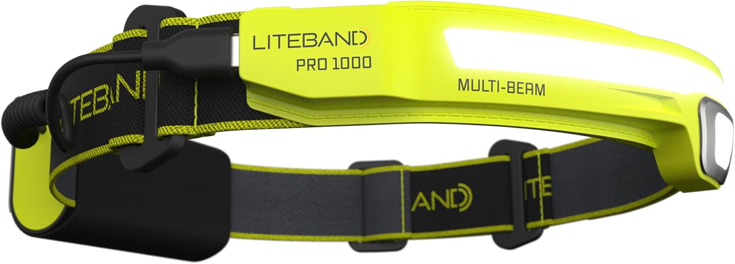 Liteband PRO 1000 Lumen LED Headlamp, Rechargeable Battery Powered, Hard Hat Light, Yellow