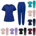 thumbnail image 1 of Multi-Pocket Scrub Set, Unisex Short Sleeve Uniform with Tool Pockets, Practical for Carrying Gear in Healthcare, Lab, or Dental Offices Purple S, 1 of 5