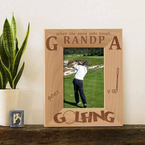 When the Going Gets Tough Grandpa Goes Golfing Personalized Wooden Picture Frame 3 1/2" x 5" Brown (Vertical)