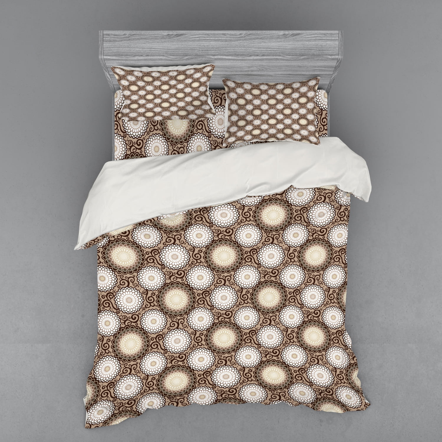 Floral Duvet Cover Set, Contrasting Pattern of Dahlia Flowers with