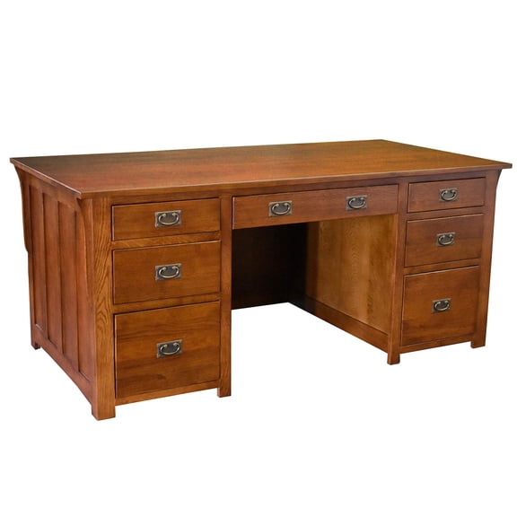 Pemberly Row Arts and Crafts Wood Library Desk w/ File Cabinet in Cherry