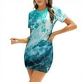 thumbnail image 1 of Robe Évasée Nœud Cœur Là-Haut dans l'Océan Design Mode Grande Taille Robe Ample Vagues de Mer Bleu Aqua, 1 of 5