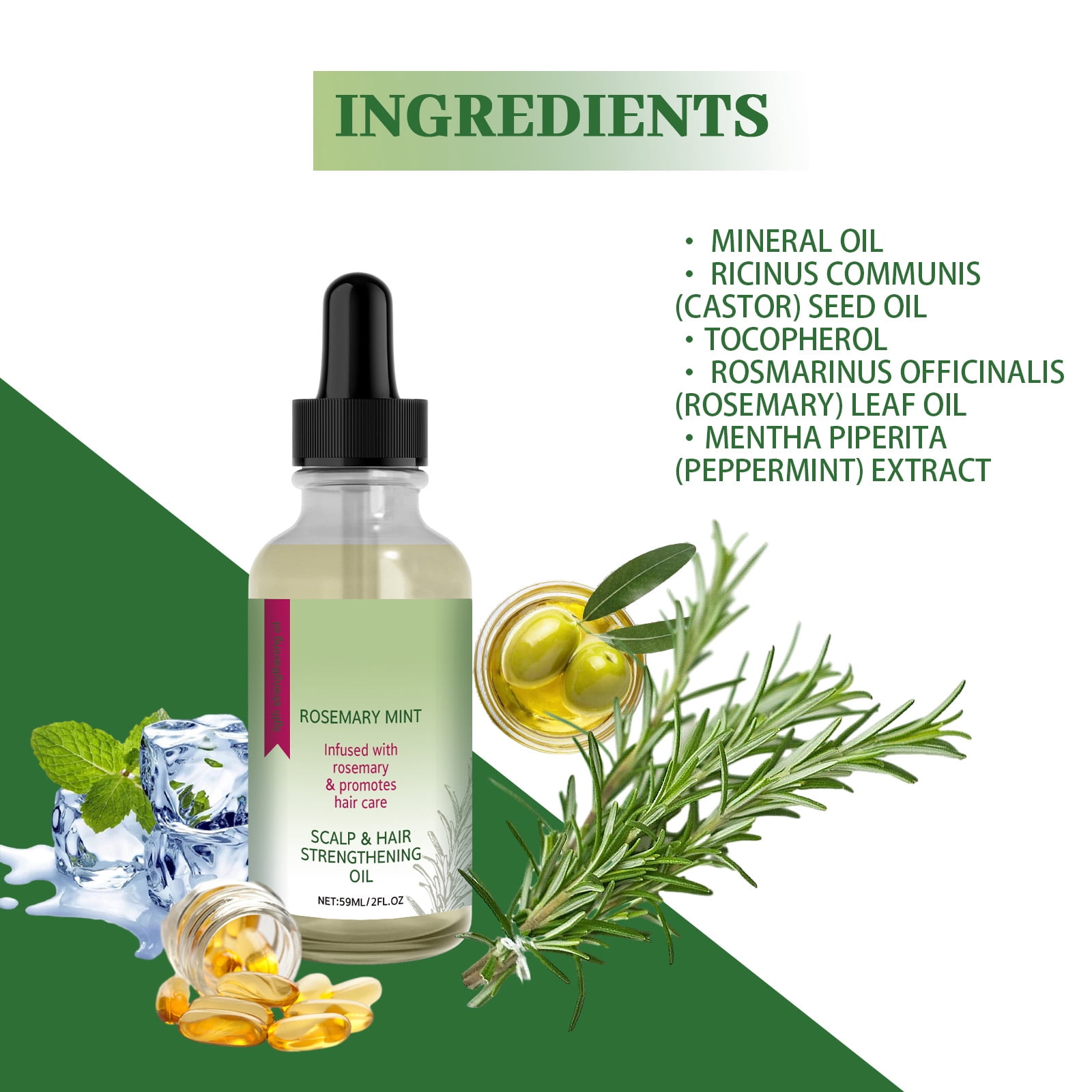 Alvantor Rosemary Mint Scalp & Hair Strengthening Oil with Vitamin E & Peppermint for Dry Damaged Hair, 2fl.oz