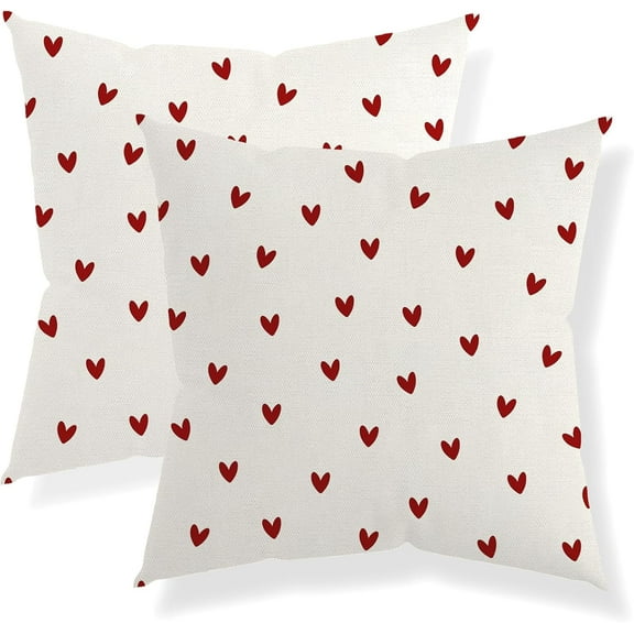 Valentine's Day Pillow Covers 16x16 Set of 2, Red Hearts Throw Pillows Outdoor White Valentine's Day Decor Cushion Case Valentine's Day Decorations for Home Couch Sofa