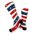 thumbnail image 6 of 4th of July 250th Anniversary Patriotic Socks for Women, Independence Day USA Flag Theme Crew Socks, Red White Blue Color Blocked Striped Middle Socks for Adult (1 Pair, 1776-2026), 6 of 6