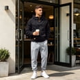 thumbnail image 6 of Zimjoy Hoodie Sweatpants Set Men, 1/4 Zip Hooded Sweatshirt with Arm Zipper Pocket & Black Drawstring Tapered Pants, Casual Tactical Athletic Sweatsuit for Outdoor Gym Daily Wear Black S, 6 of 6