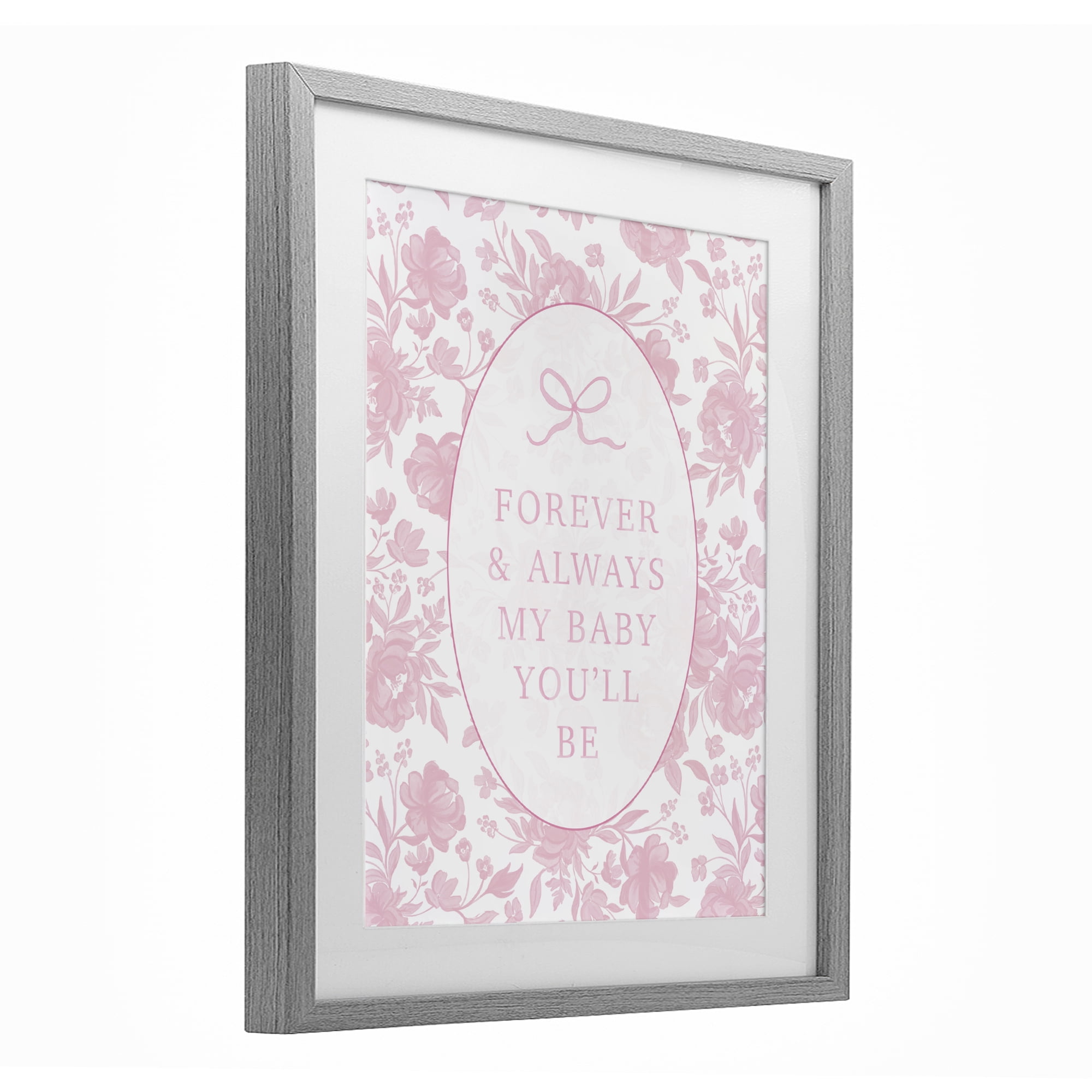 Stupell Industries Forever and Always Pink Florals Gray Framed Print Under Glass, design by Cherrywood Lane