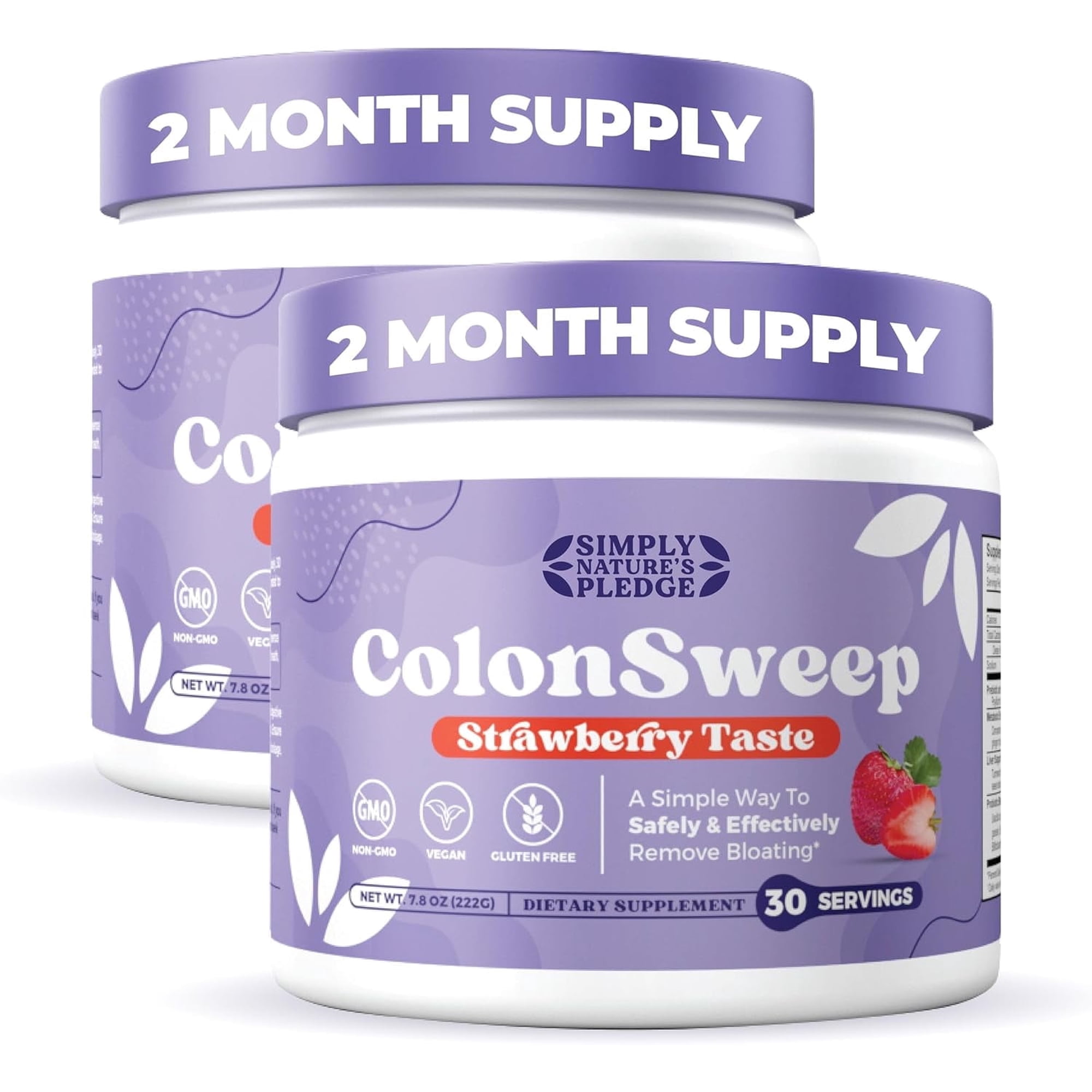 Simply Nature's Pledge ColonSweep Probiotic Psyllium Husk Powder, Strawberry Flavor, Fiber Supplement, Gut Health Support, 7.8 oz, 30 Servings, 2 pack