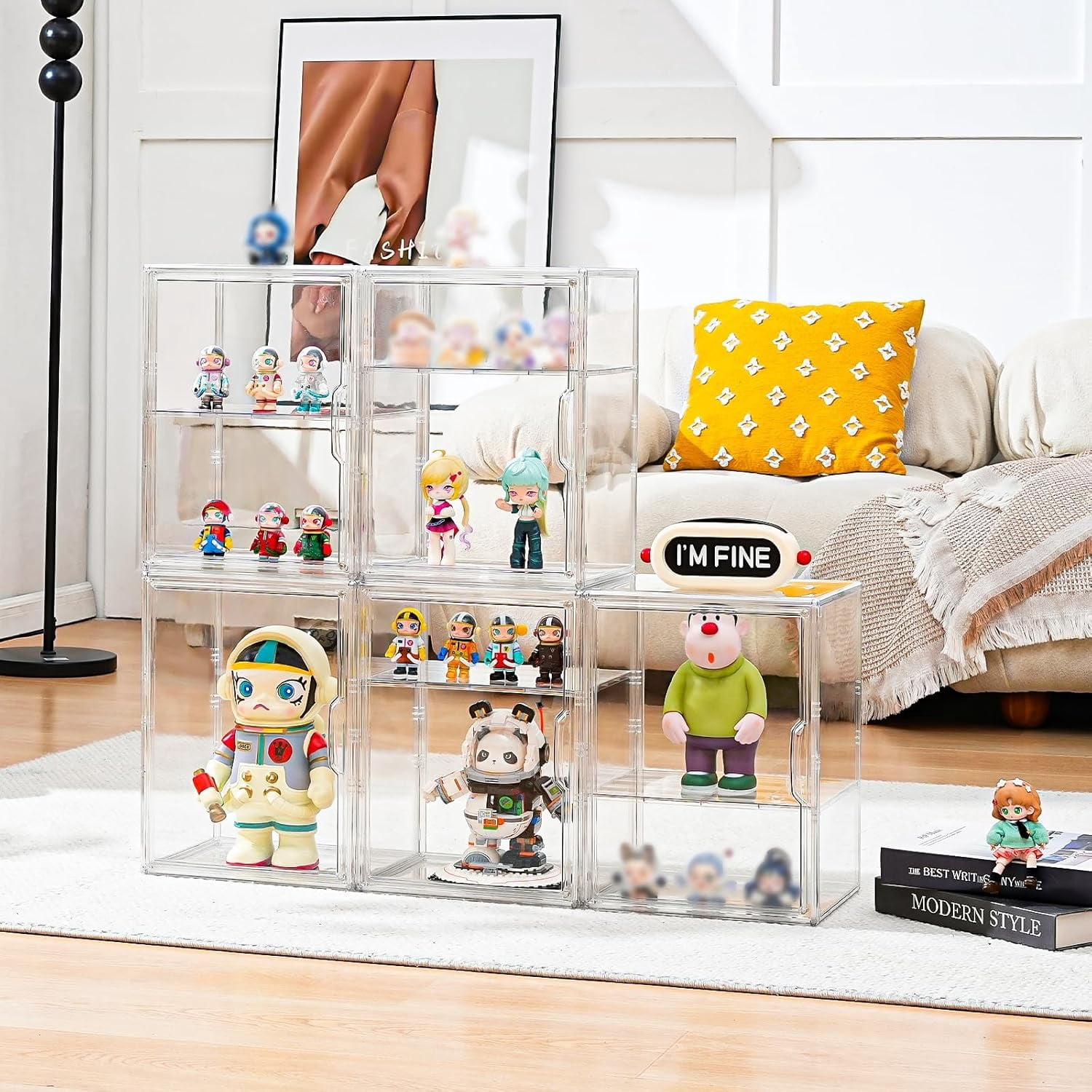 Acrylic Display Case for Collectibles, Clear Box with 3 Adjustable Layers and Magnetic Door, Stackable Storage Box/Bins Figures,Lego, Book