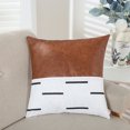 thumbnail image 5 of Juego de 2 fundas de almohada de lino con empalme a rayas y adornos de granja, funda de almohada de piel sintética, 5 of 5