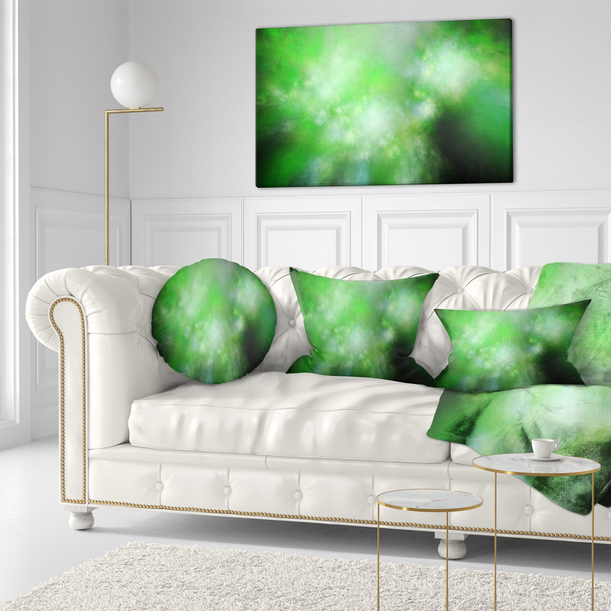 Designart Green Blur Sky with Stars - Abstract Throw Pillow - 12x20