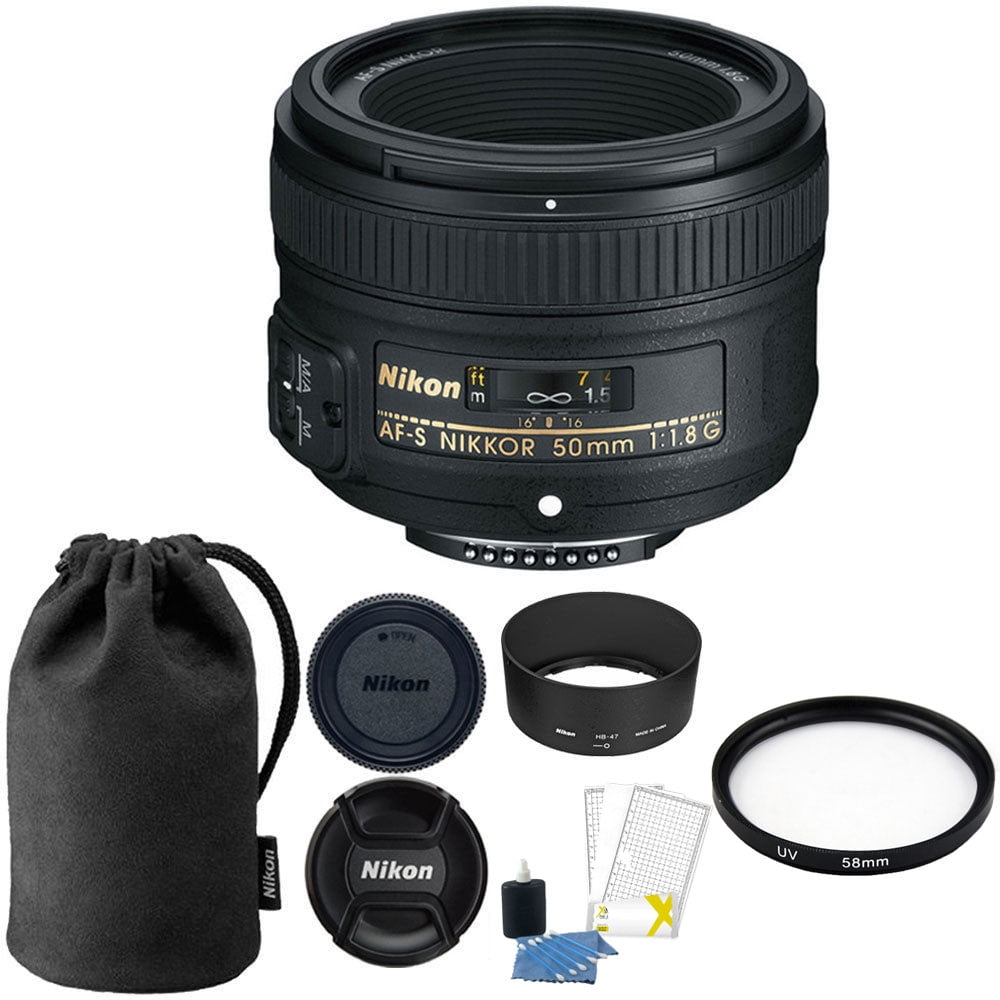 Nikon AF-S 50mm f/1.8G Lens w/ Caps, Pouch, 58mm UV Filter & Cleaning Essentials
