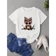 thumbnail image 1 of Women's Regular Size Owl Graphic T-Shirt - Short Sleeve, Crew Neck, Casual Summer Top with Leopard Print Bow Detail, 1 of 7