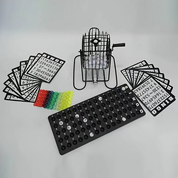 DEBGFS Ensemble Complet de Jeu de Bingo - Divertissement Familial Classique avec Cartes Durables et Cage pour Mélangeur - Idéal pour les Fêtes, Soirées de Jeux et Événements en Boîte de Nuit