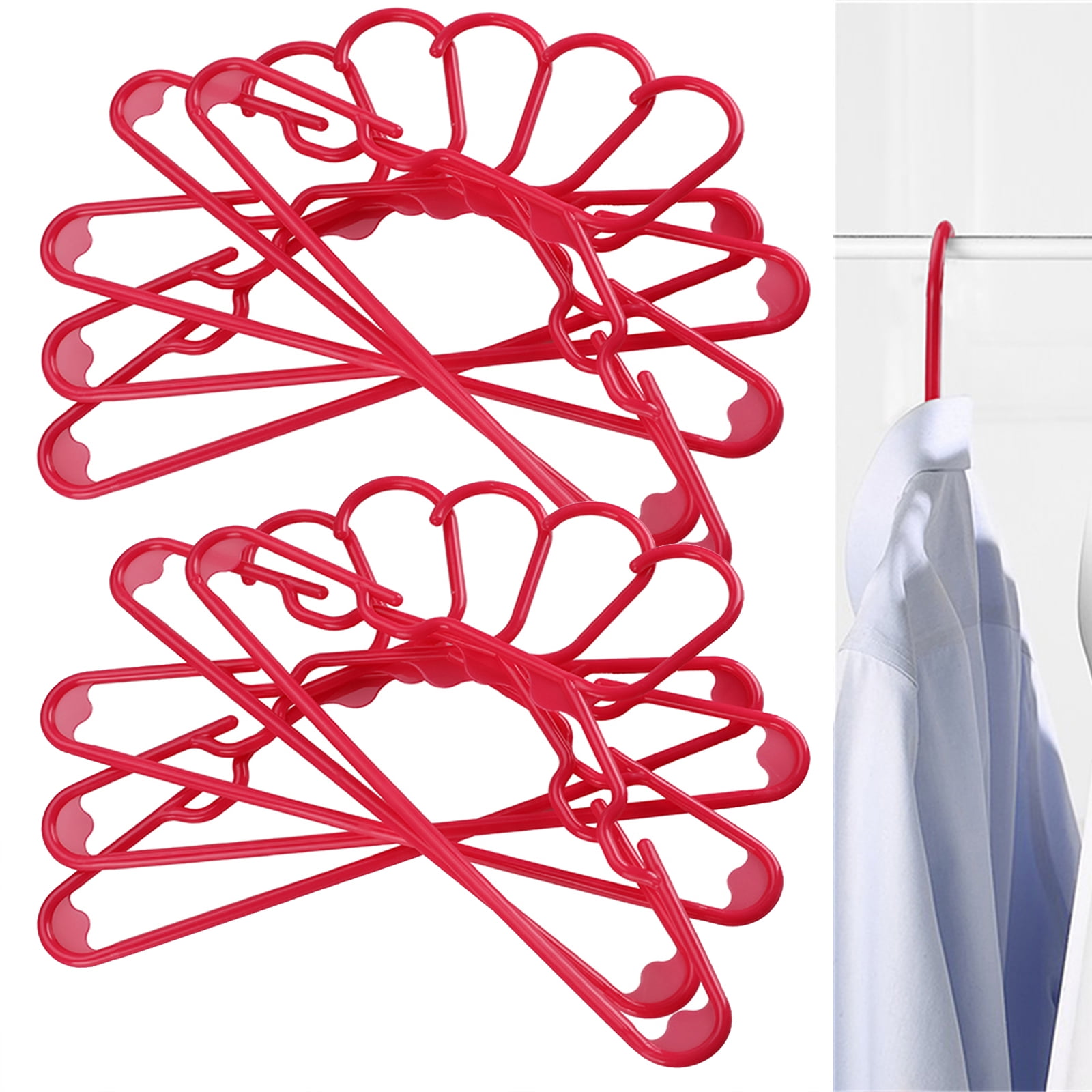 10pcs Kids Hangers Plastic Non Slip Standard Multiple Colors Nursery Coat Hanger, Size: 30, Red