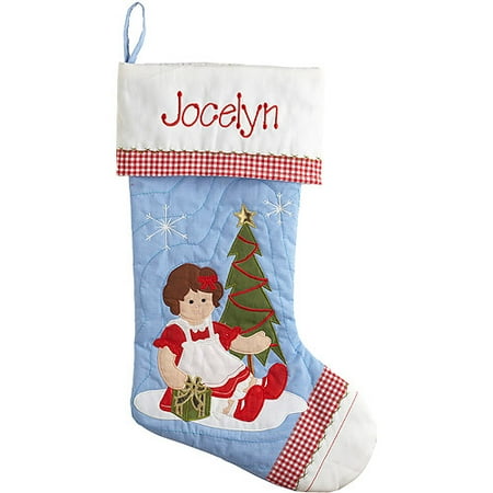 Personalized Nostalgic Gingham Christmas Stocking, Doll