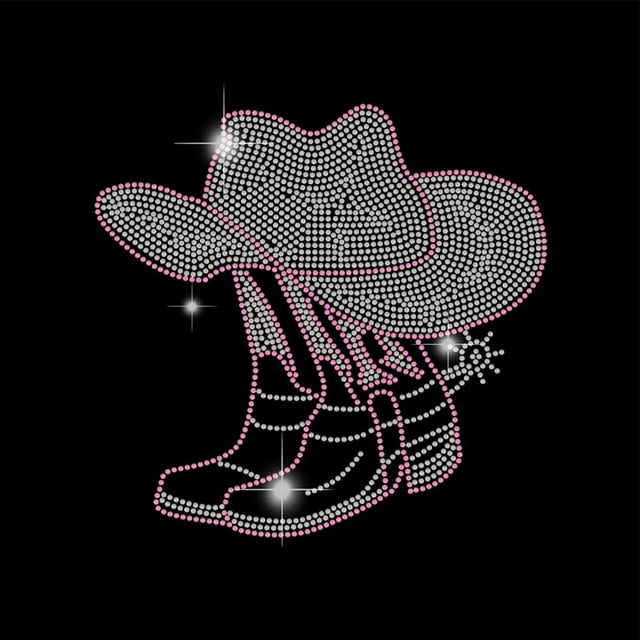 Sombrero de vaquera, transferencias térmicas de diamantes de imitación, calcomanías de vaquero para planchar, calcomanías de vaquera occidental con brillo