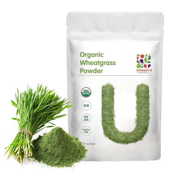 Organic Wheatgrass Powder 1 LB, Green Superfood for Smoothie, Juice, Shakes and Salads, Wheat Grass Powder 16 OZ by UNLEASH'D ORGANIC, Fibers and Minerals, Vegan Friendly(Exp. Feb 2025)