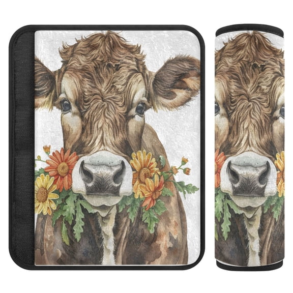 ALAZA Cows with Flower Car Seat Belt Adjuster Neck Covers Shoulder Cushions Pads S