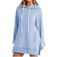 thumbnail image 5 of HomeDM Long Sleeve Hoodies for Women, Solid Color Loose Fit Sweatshirts Side Split Pullover Tops for Fall Winter - Sky Blue/M, 5 of 7