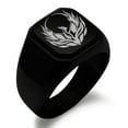 thumbnail image 1 of Stainless Steel Greek Mythology Phoenix Engraved Square Flat Top Biker Style Polished Signet Ring, 1 of 1