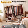 thumbnail image 5 of HOKEEPER Heavy Duty Clothing Rack with Oxford Fabric Cover 450 lbs Capacity Adjustable Garment Rack, Rolling Metal Clothes Rack with Wheels, Commercial Grade No-Gap Zippered Dust Cover, Silver, 5 of 9