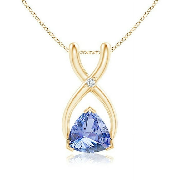 ANGARA Natural Trillion Tanzanite Wishbone Pendant with Diamond in 14K Yellow Gold for Women (Size-5mm) | December Birthstone, Anniversary, Jewelry Gift for Women | Natural Tanzanite Necklace