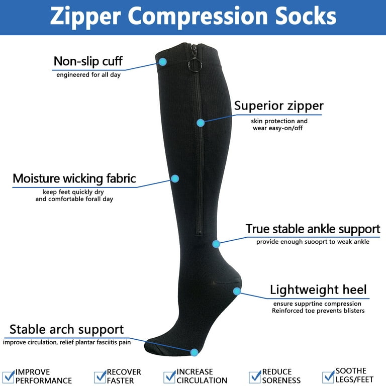 6XL(1 Pack) Big & Tall Zipper Compression Socks for Women Men, 20