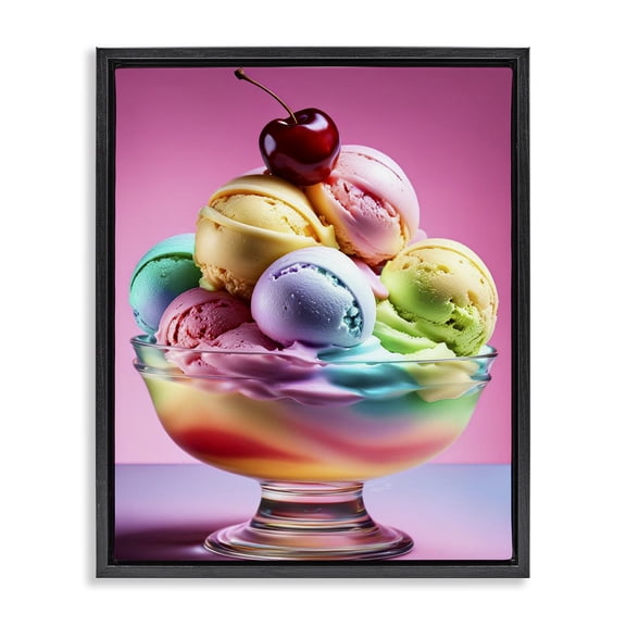 Stupell Industries Contemporary Rainbow Hued Sundae Dessert Black Floating Frame Canvas Art, 17 x 21, by Tabz Jones