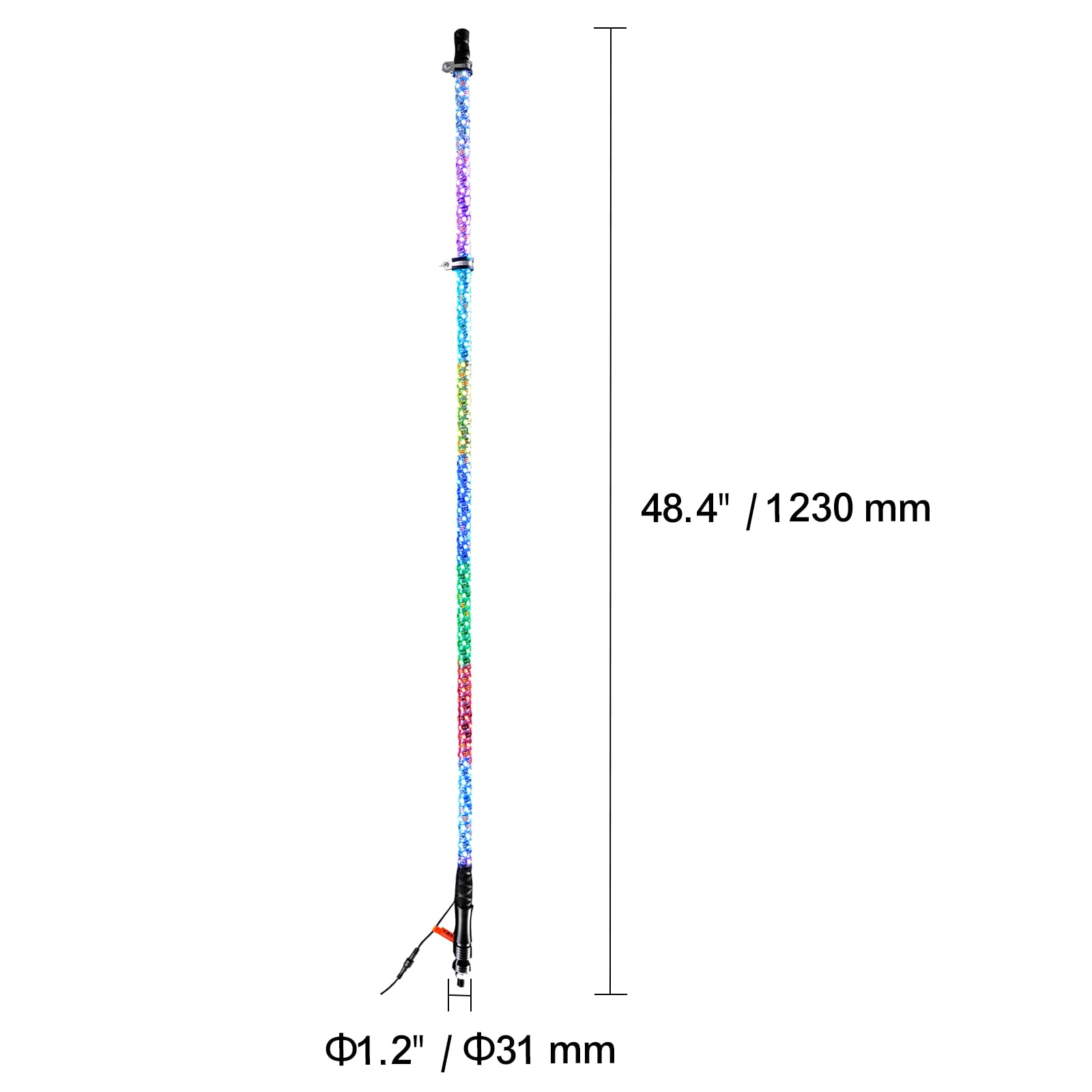 VEVOR 1 PC 4 FT Whip Light, APP & RF Remote Control Led Whip Light, Waterproof 360° Spiral RGB Chasing Lighted Whips with 2 Flags, for UTVs, ATVs, Motorcycles, RZR, Can-am, Trucks, Off-road, Go-karts