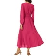 thumbnail image 3 of INSPIRE CHIC Robe Plissée pour Femme Manches Longues Bouffantes Col en V Robe avec Ceinture à la Taille G Rose Vif, 3 of 7