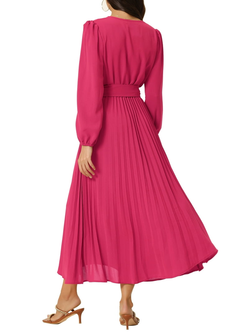 hot pink pleated midi dress Recent Romance Pleated Midi In Fuchsia Curves 3XL-fuchsia
