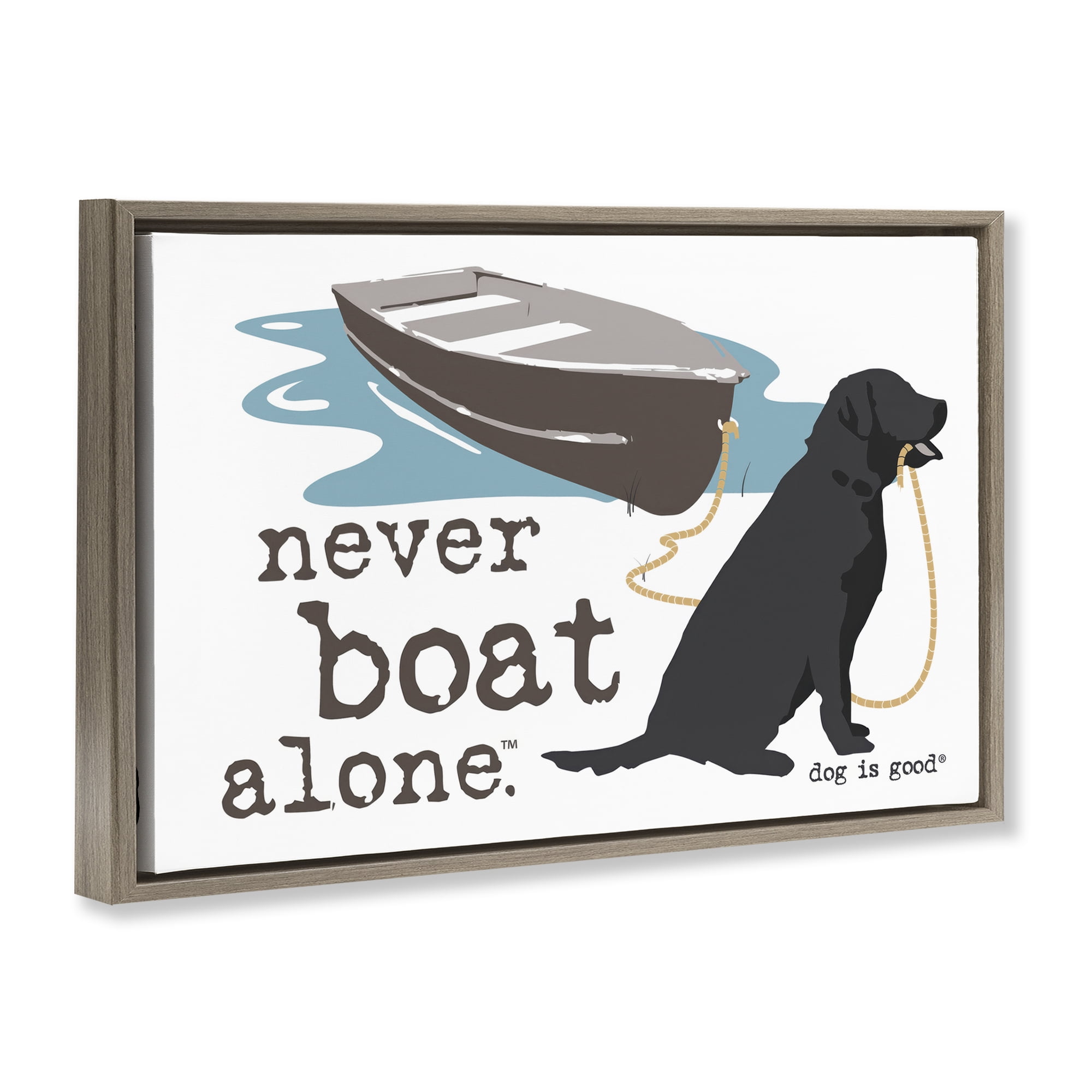 Stupell Industries Never Boat Alone Dog Animals Painting Brown Floater Framed Canvas Art Print Wall Art, 31 x 21