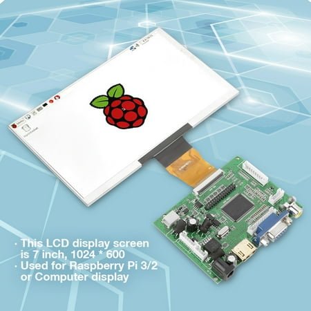 Tbest 7 inch LCD TFT Display 1024*600 HDMI VGA Monitor Screen Kit for Raspberry Pi 3/2, LCD driver board,LCD Display