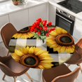 thumbnail image 2 of Yellow Sunflower Round Tablecloth 45-54 Inch Round Fitted Table Cloth with Elastic Edge, White Black Checkered Retro Art Waterproof Table Cover Protector for Outdoor Picnic Party Dining, 2 of 6