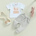 thumbnail image 4 of Douhoow Toddler Baby Boy Easter Clothes Set Rabbit Ear Print Short Sleeve T-Shirts Solid Pants, 4 of 8