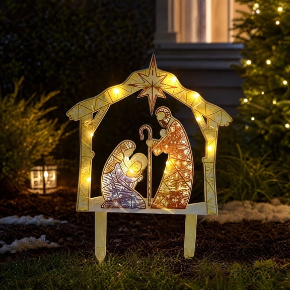 Trovenix Lighted Nativity Scene Garden Stake Decoration Christmas Outdoor Yard Ornament for Holiday Lawn Pathway Display
