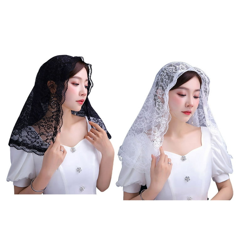 IKASEFU Catholic Church Veils for Women, Wedding Veil Mantilla Veil Lace  Floral Shawl Head Covering Hair Accessories, Beige