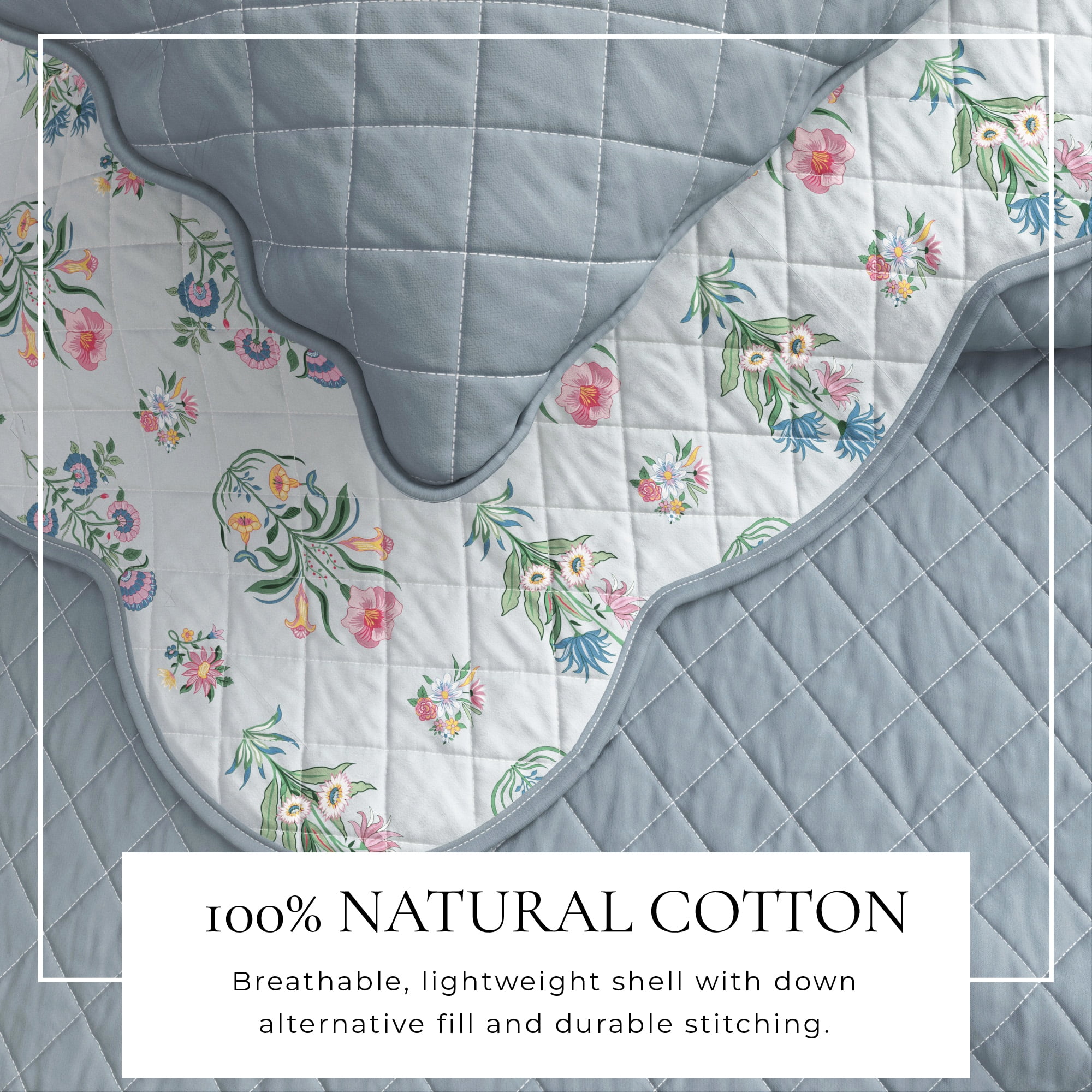 Great Bay Home Reversible Printed Floral Twin / Twin XL Scalloped Quilt and Sham Set