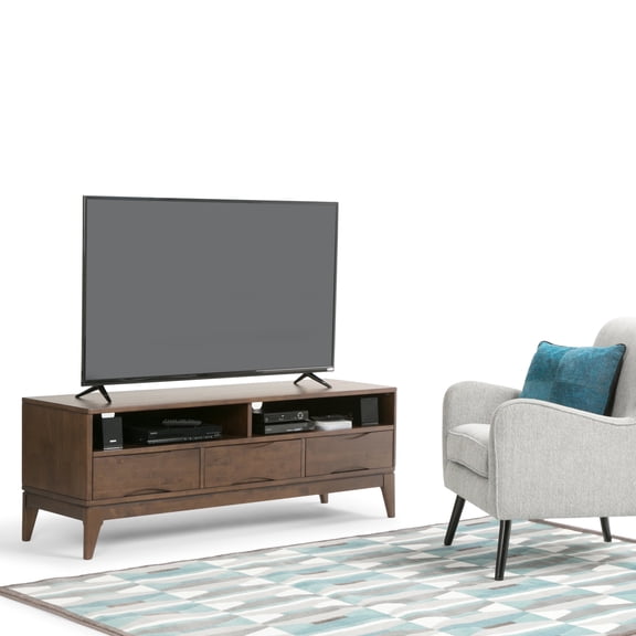 Harper 60" W SOLID WOOD Modern TV Media Stand in Walnut Brown For TVs up to 65"