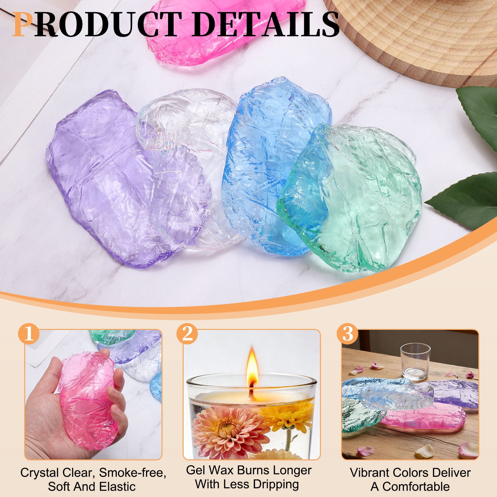 1lb Gel Wax for Candle Making, High Transparency Gel Wax Melts Candles Making Supplies for DIY Handmade Candle Decorative Material Supplies, White,5pcs