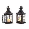 thumbnail image 2 of 2 Set of 11''H Metal Candle Holder, Decorative Candle Lantern with Tempered Glass(Black with Gold Brush), 2 of 8