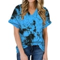thumbnail image 1 of Blusa holgada de manga corta con estampado de colores agrietados y cuello en V para mujer Pompotops  hkajfhjk472841, 1 of 4