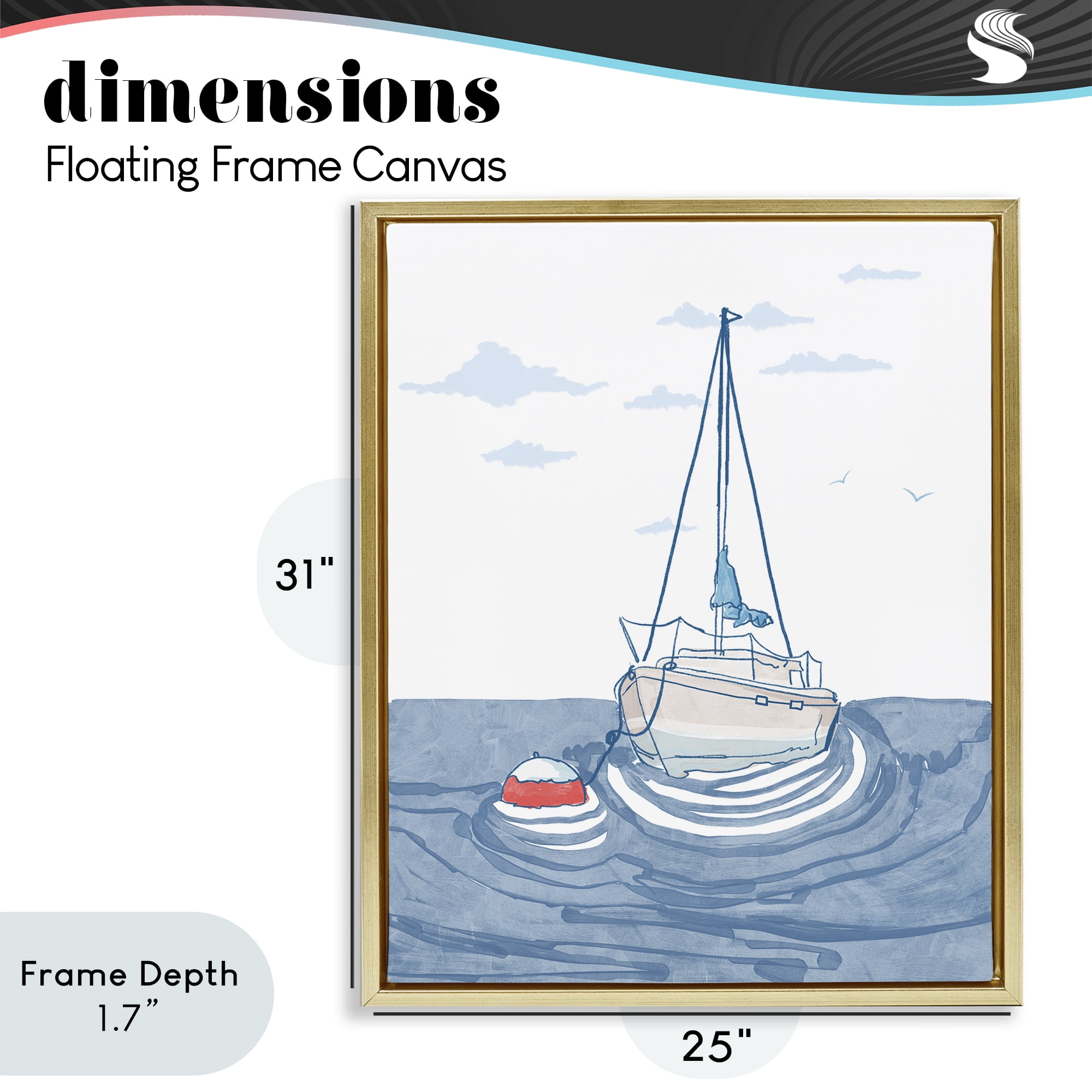 Stupell Industries Cool Tone Sailboat Floating Gold Framed Floater Canvas Wall Art, design by Melissa Tilley