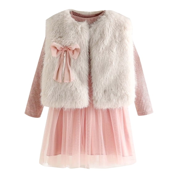 Fgnfyis Girls Elegant Winter 2 Piece Outfits Vest Dress Outfit with Party Tutu Skirt and Sleeveless Blouse Gown for formal Occasion Wear Pink 4-5 Years